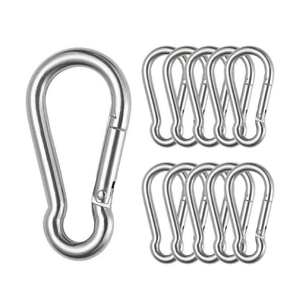 10Pcs Stainless Steel Carabiner Snap Hooks with Keychain for Camping