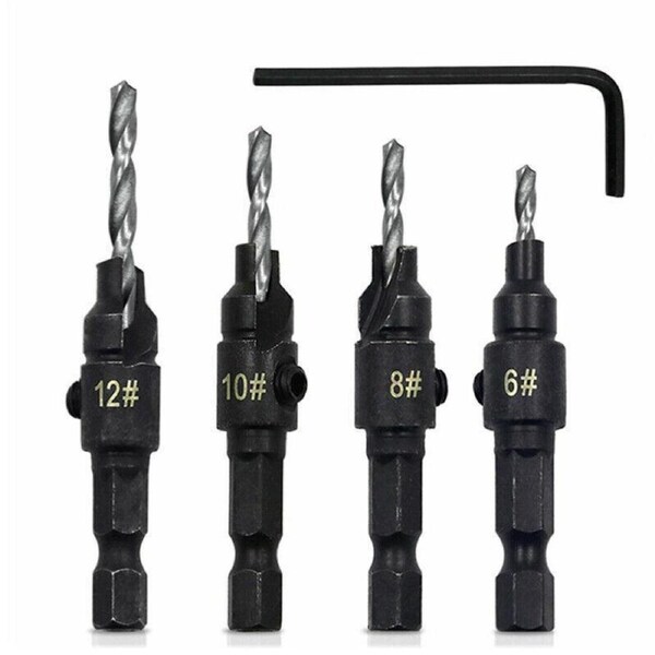 4PCS Countersink Drill Bit Set Woodworking Pilot Hole Hex Shank Tool