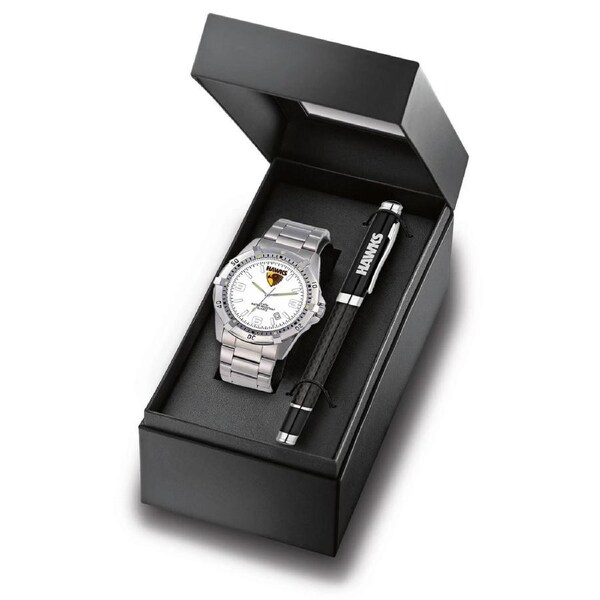AFL Watch & Pen Gift Set - Hawthorn Hawks - Stainless Steel