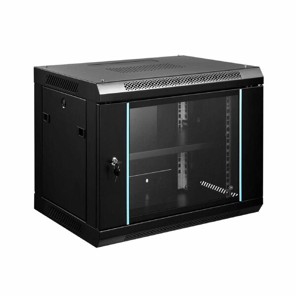 9U Network Server Cabinet Rack Wall Mount Data Enclosure Case 19 Inch Deep with Locking Glass Door Removable Side Panels for IT Computer Equipment