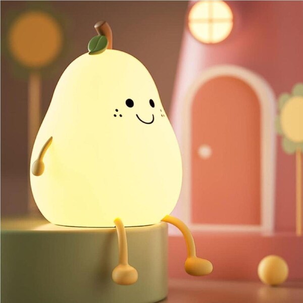 LEDHOLYT Night Light for Kids, Cute Silicone Nursery Pear Lamp for Baby and Toddler,Fruit NightLight for Boys and Girls,Squishy Night Lamp for Bedroom,Kawaii Bedside Lamp for Kids Room (Pear)