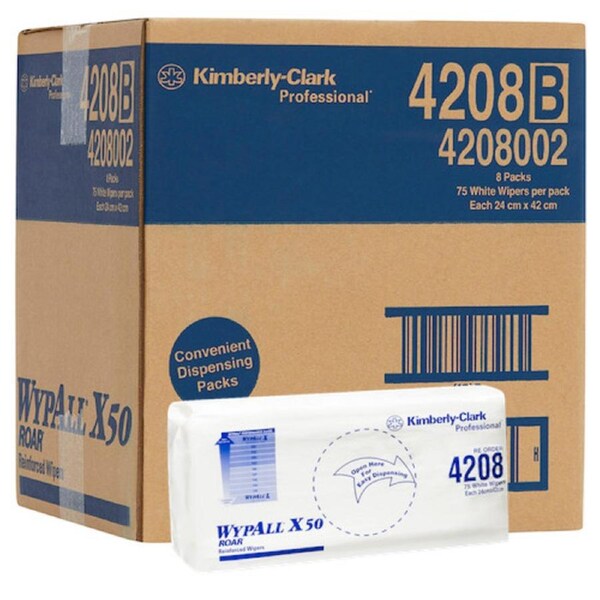 WypAll X50 Reinforced Single Sheet Wipers 8 Packs x 75 Wipers (4208)
