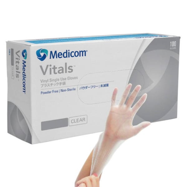 Medicom Vitals Vinyl Gloves Powder-Free Large 100/box (VIT1209D)