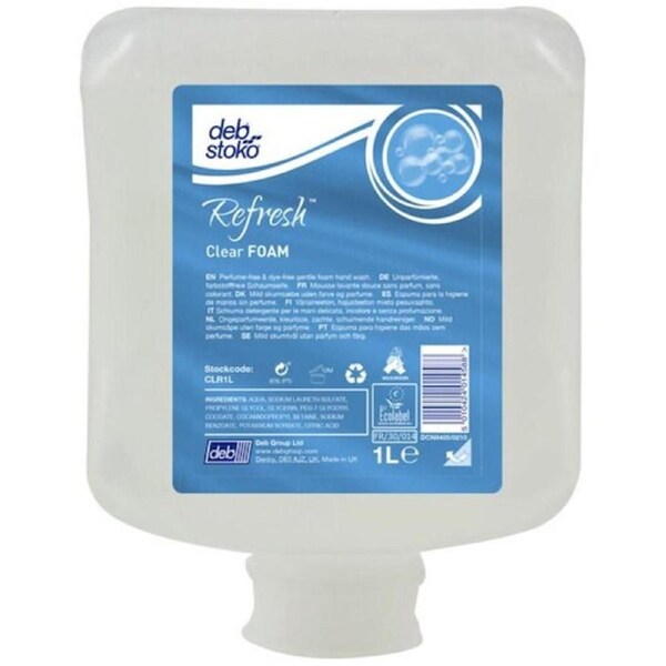 Deb Stoko Refresh Clear Foam Hand Wash 6 x 1 Litre (CLR1L6)