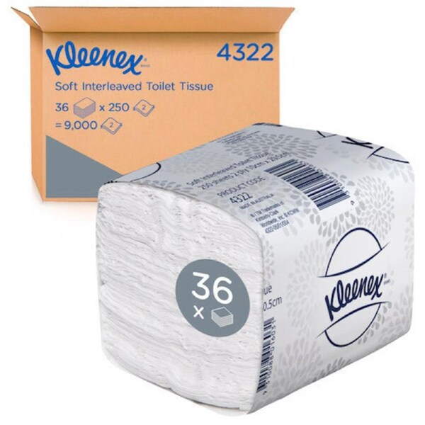 Kleenex Interleaved Toilet Tissue 2Ply 36 Packs x 250 Sheets (4322)