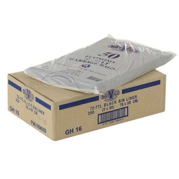 MaxValu Economy Black 72-77L Garbage Bags 250/ctn (GH16)