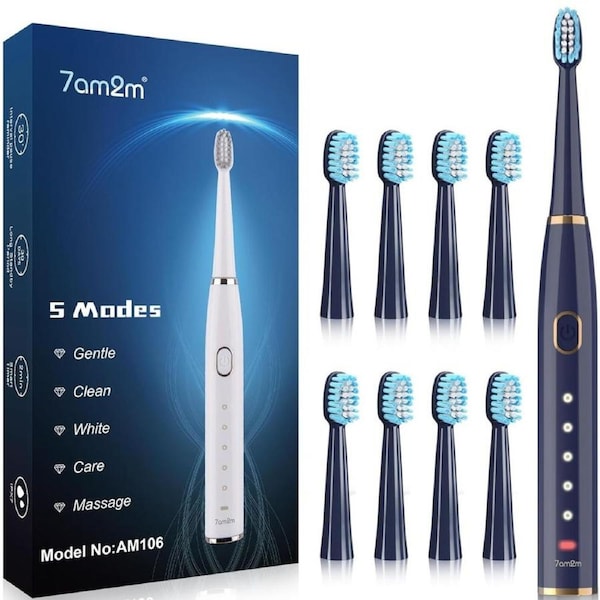 7AM2M Sonic Electric Toothbrush for Adults and Kids- High Power Rechargeable Toothbrushes with 8 Brush Heads,5 Adjustable Modes, Built-in 2-Minute Smart Timer,4 Hours Fast Charge