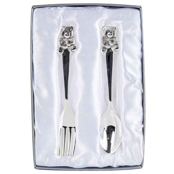 Silver Baby Fork and Spoon Gift Set Newborn Keepsake Christening Gift Boy Girl