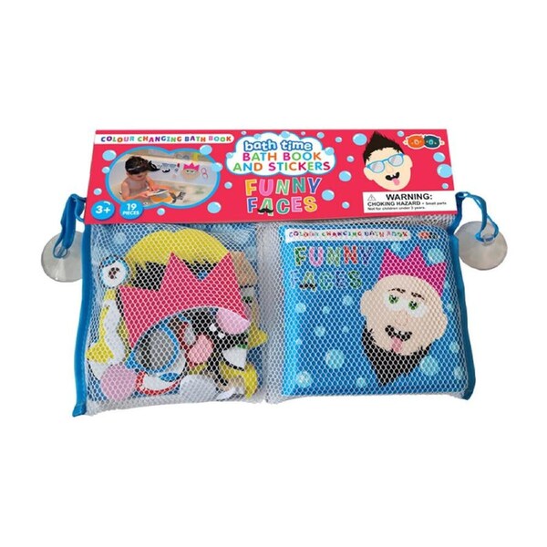 19pc Buddy & Barney Kids Colour Changing Bath Book & Stickers Funny Faces 3y+
