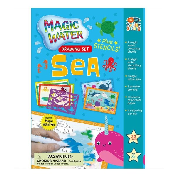 22pc Buddy & Barney Water Magic Fun Kids Drawing Set w/ Stencils Sea 3y+