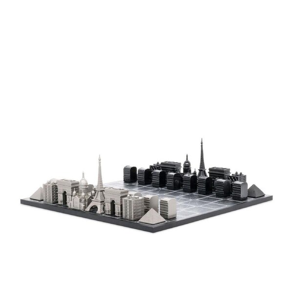 33pc Skyline Chess Paris Edition Printed Paris Map Wood Board Chess Set