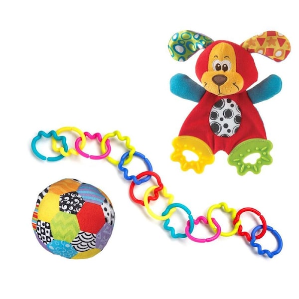 3pc Playgro Baby/Kids Super Links/Mini Soccer Ball/Teething Blankie Toys 3m+