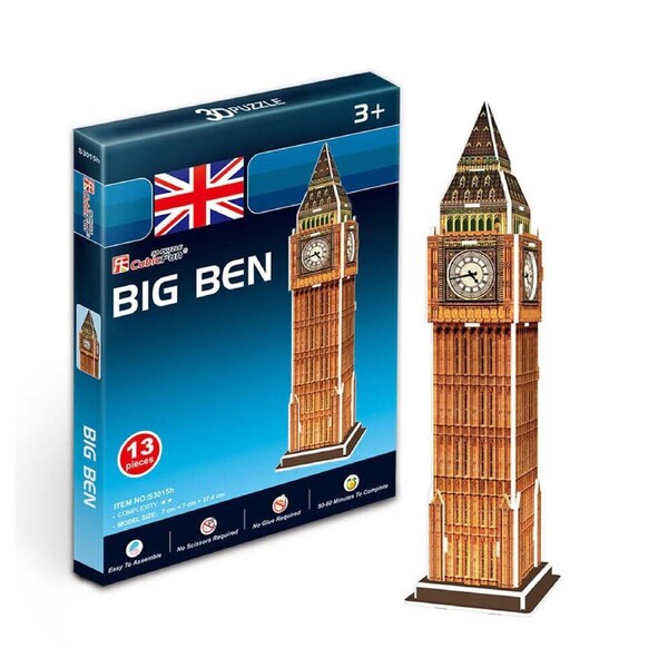 13pc Cubic Fun Big Ben 3D No Tool and No Glue Easy Fun Display/Art Puzzle