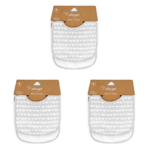 6pc Playgro Baby Loves Playgro Soft Cotton Water-Resistant Bib Scallop Grey