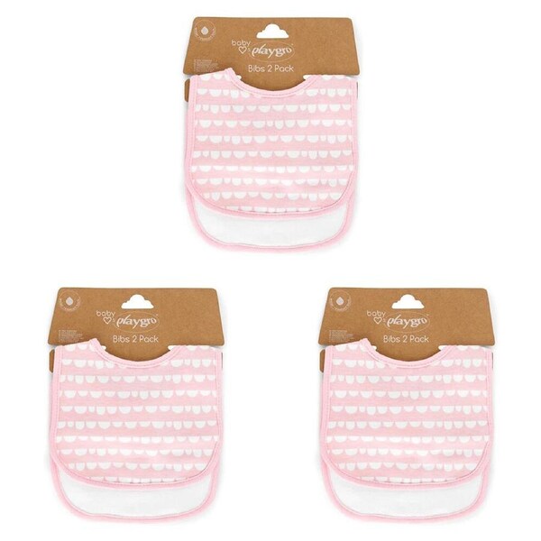 6pc Playgro Baby Loves Playgro Soft Cotton Water-Resistant Bib Scallop Pink