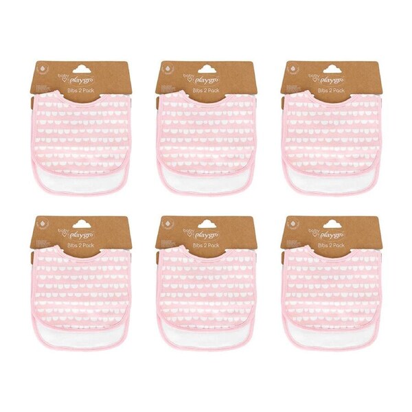 12pc Playgro Baby Loves Playgro Soft Cotton Water-Resistant Bib Scallop Pink