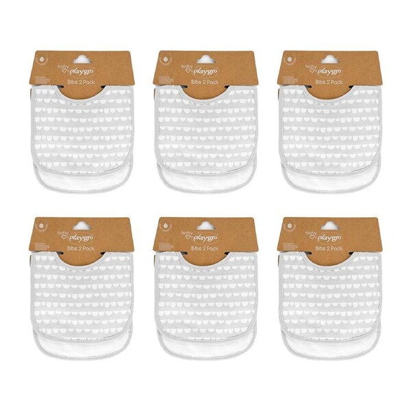 12pc Playgro Baby Loves Playgro Soft Cotton Water-Resistant Bib Scallop Grey