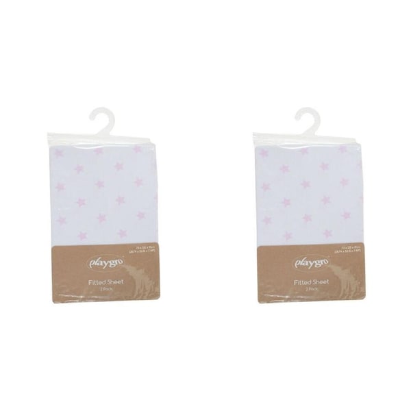 4pc Playgro Home Star Cot Fitted Sheet Pink & White Cotton 73x135x19cm