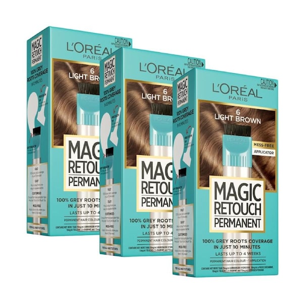 3 x L'Oreal Paris Magic Retouch Permanent Hair Colour - 6 Light Brown