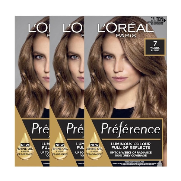 3 x L'Oreal Paris Preference Permanent Hair Colour - 7 Vienna Dark Blonde