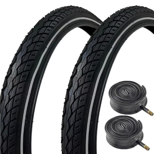 TDR 2 set KENDA 20 Inch Tyres Tubes Set Folding Bike Electric Bicycle Tricycle Black 20 x 1.75 White Reflector Schrader Valve Tube Pair City Urban Commuter Replacement Tyre Set