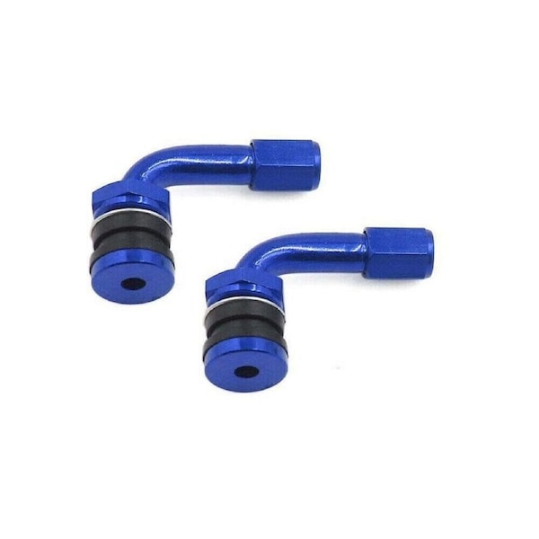 TDR 2pcs 90 Degree CNC Aluminium Motorcycle Tire Valve Stems Adapter - Blue Tire Valve Extension for Truck, Car, and Bike
