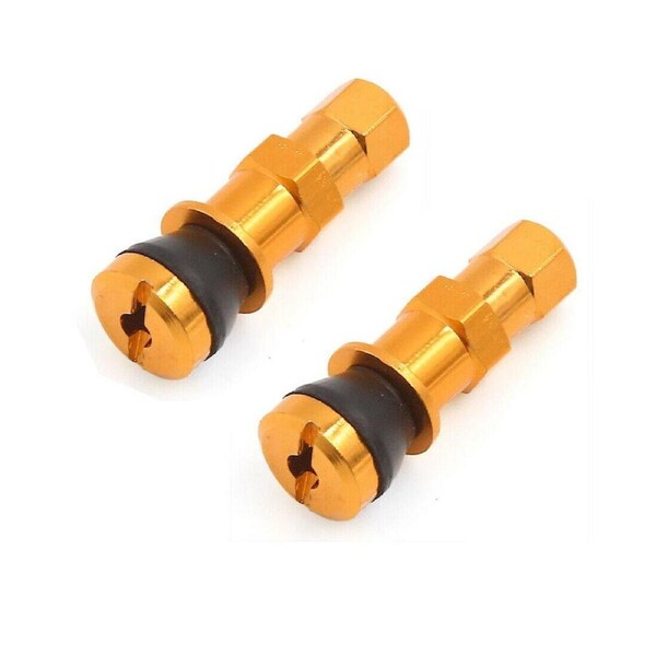 TDR 2pcs Gold Aluminium Tubeless Tire Valve Stem for Car, Vehicle, Motorcycle - Tire Pressure Monitor Sensor