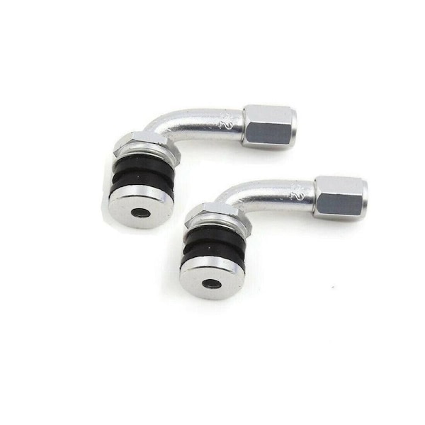 TDR 2pcs 90 Degree CNC Aluminium Motorcycle Tire Valve Stems Adapter - Silver Tire Valve Extension for Truck, Car, and Bike