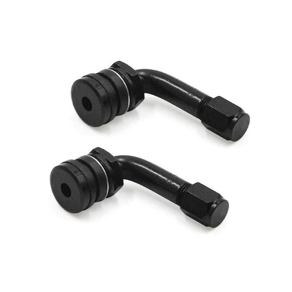 TDR 2pcs 90 Degree CNC Aluminium Motorcycle Tire Valve Stems Adapter - Black Tire Valve Extension for Truck, Car, and Bike