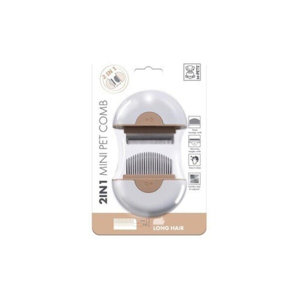M-Pets 2-in-1 Mini Cat/Kitten Dog/Puppy Pet Comb Long Hair Grooming Tool Brown