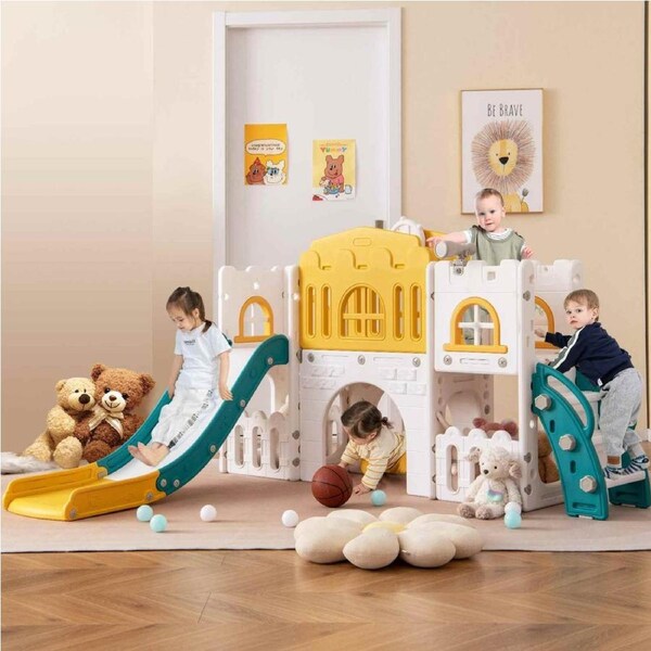 Costway Play Slide Set w/Basketball Hoop Climber Playset Activity Center Playground Toys