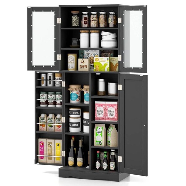Giantex Modern Kitchen Pantry Storage Cabinet w/Shelves Buffet Sideboard Black