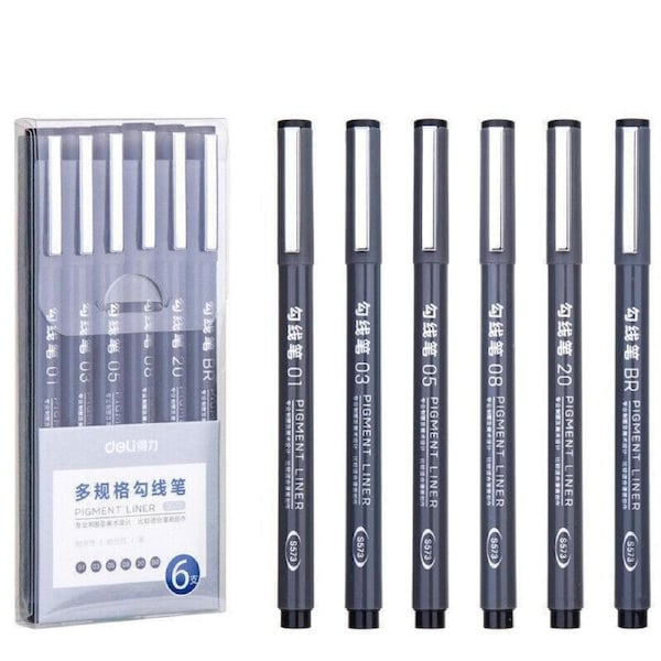 6 Pcs Set 6 Sizes Micro Pen Fineliner Ink Pens Waterproof Fine Point Line Black