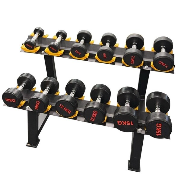 2.5kg to 15kg 6 Pairs Total 105kg Commercial Round Rubber Dumbbell with Rack