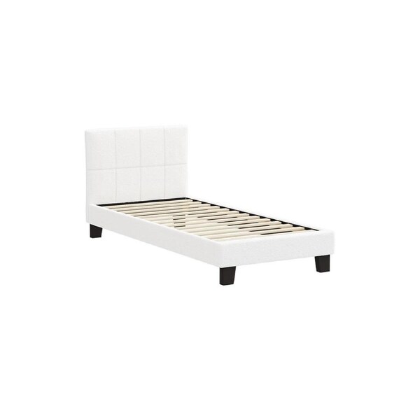 Oikiture Bed Frame Single Size Base White Boucle TOFU