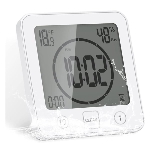 Shower Clock Timer Waterproof Digital Timer Temperature Meter Alarm White