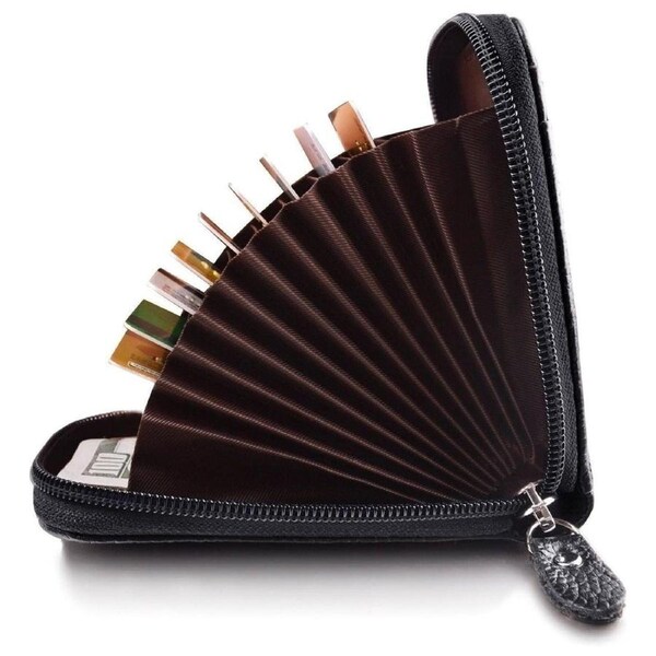 Black Leather Coin Purse Anti-theft Credit Card Holder RFID Blocking Wallet