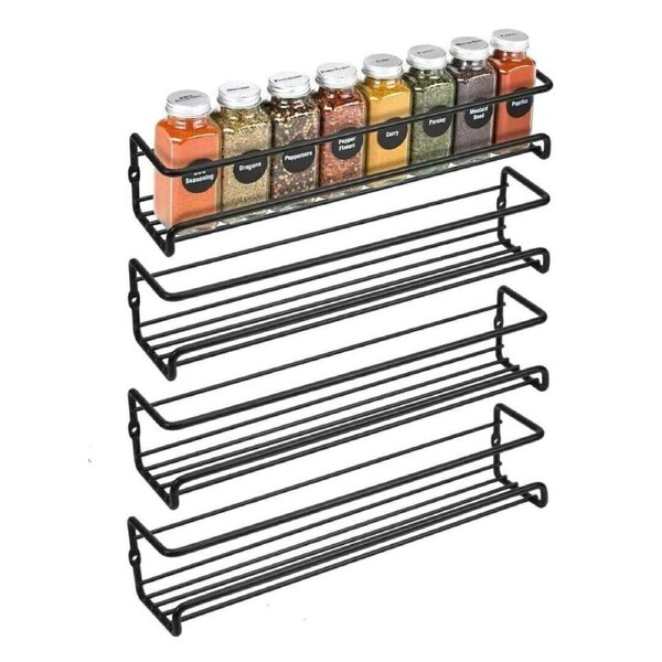 Wall Mounted 4pcs Spice Rack Adhesive For Inside Cupboard Spice Organizer Black