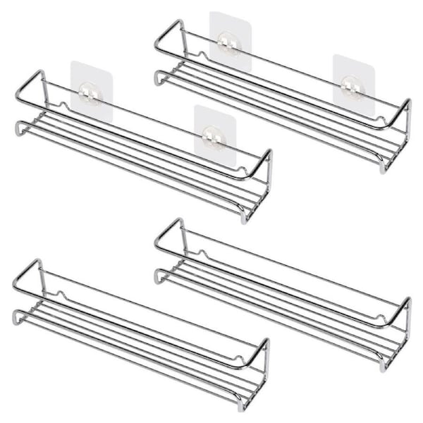 Wall Mounted 4pcs Spice Rack Adhesive For Inside Cupboard Spice Organizer Silver
