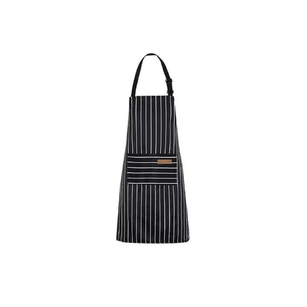 Black Wide Stripe BBQ Chefs Adjustable Apron Hanging 2 Pockets