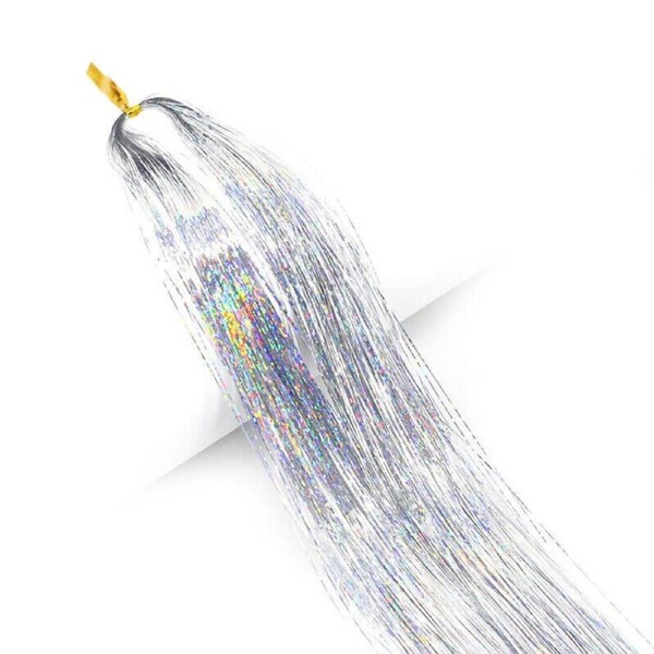 Silver Sparkle Highlights Hair Extensions Holographic Glitter Tinsel Party