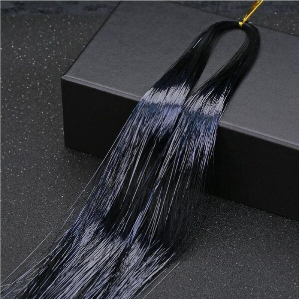 Black Sparkle Highlights Hair Extensions Holographic Glitter Tinsel Party
