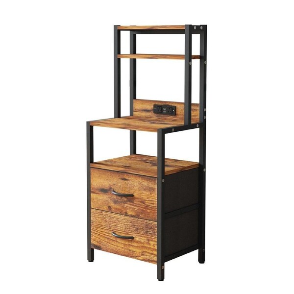 2 Drawer Beside Table LED Nightstand Night Lamp Bed Side Stand End Storage Cabinet Shelves Racks Bedroom Furniture Wooden Metal with Charging Station