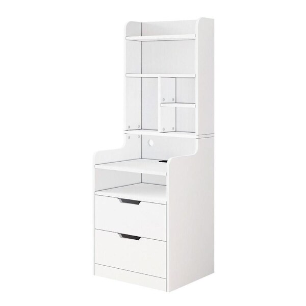 2IN1 Beside Table Bookshelf LED Nightstand 2 Drawer Cabinet Shelving Unit Storage Shelves Compartments Wooden Bedroom Furniture with Charging Station