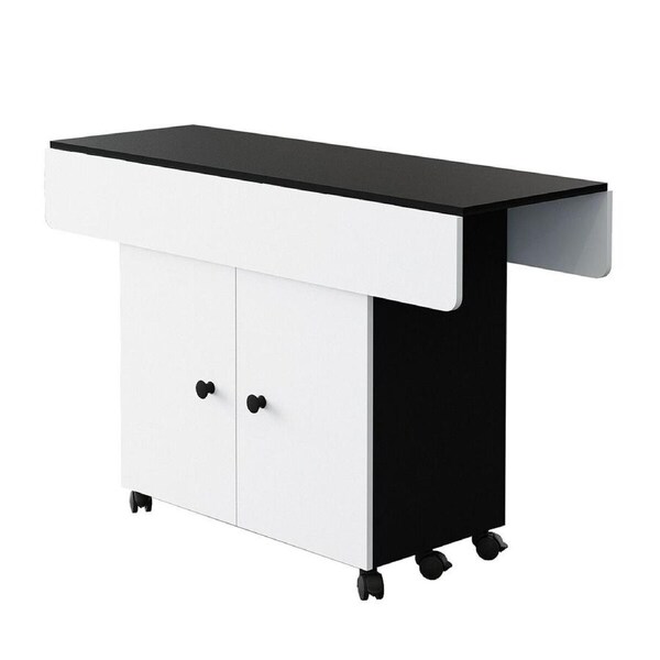 Folding Dining Table with Wheels Extendable Outdoor Furniture Breakfast Room Dinner Kitchen Bar Camp Picnic Desk 2 Storage Cabinets Wood