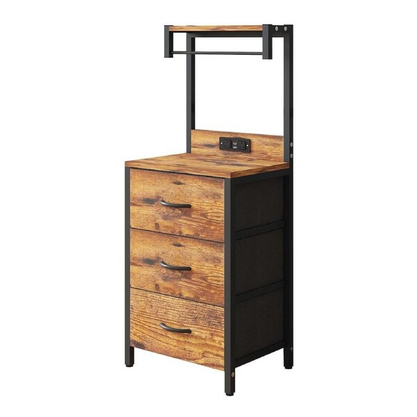 3 Drawer Bedside Table LED Nightstand Bed Side Night Lamp Stand End Cabinet Storage Shelf Rack Bedroom Furniture Metal Wooden with Charging Station