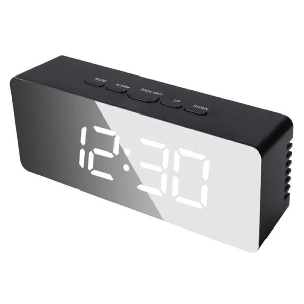Black LED Digital Alarm Clock Snooze Temperature Time USB Battery