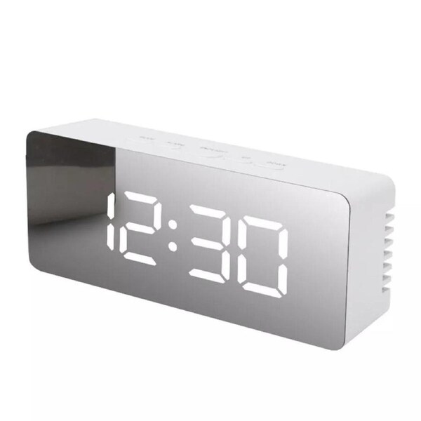 White LED Digital Alarm Clock Snooze Temperature Time USB Battery