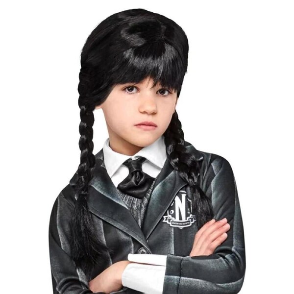 Wednesday Addams School Girl Wig Costume Accessory Black Plaits