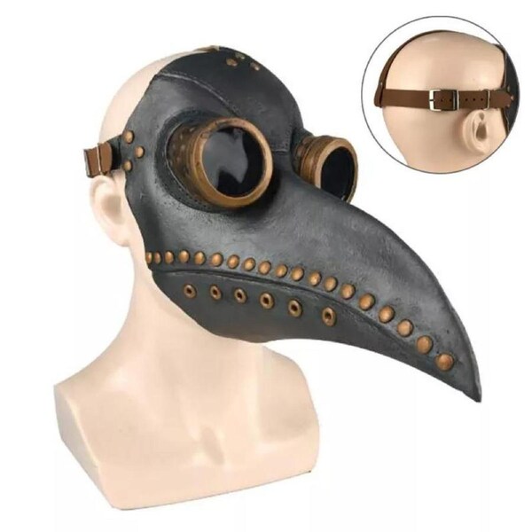 Black&Copper Halloween Cosplay Long Nose Beak Latex Men Plague Doctor Mask Bird
